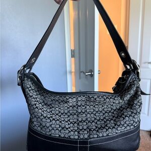 Coach Black and Gray Signature Slouchy Shoulder Bag